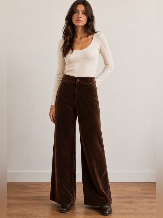 Wrangler Pants - Vintage 1980's  Wrangler Brown Velvet Wide Leg Vintage Size 14 Size 6 US